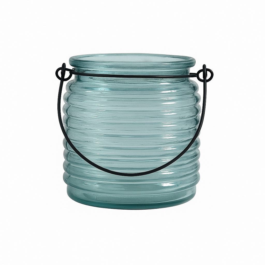 Aqua Ribbed Lantern Jar